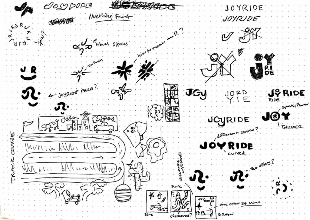 Joyride brand identity sketches, graphic design.