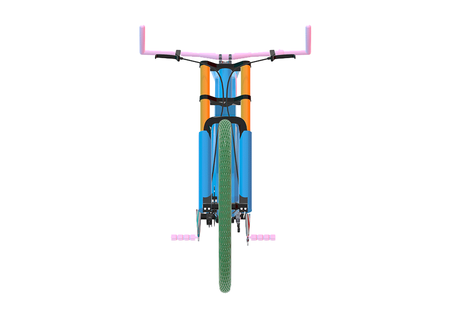 Joyride bike design, 3D product visualization, brand identity, colorful electric bike design.