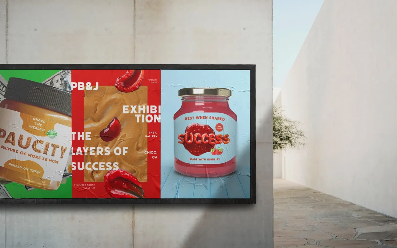 Gallery exhibition poster, graphic design, advertising, PB&J